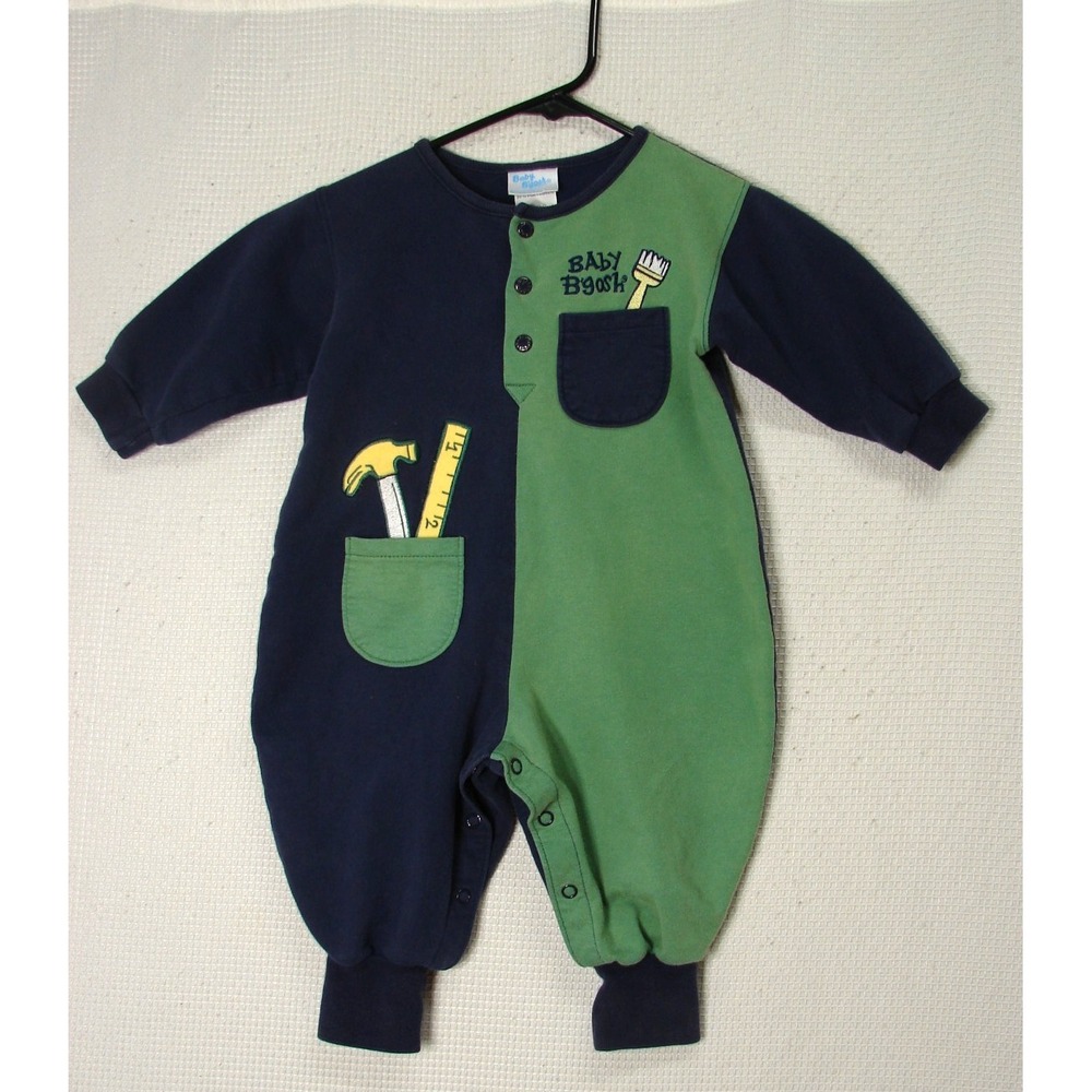 Vtg 90's Baby B'gosh Jumpsuit Baby Boy 12 Months Color Block Embroidered Tools